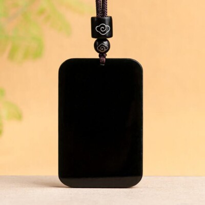 Certified Natural Grade A Black HeTian Nephrite Jade 无事牌 Pendant Necklace