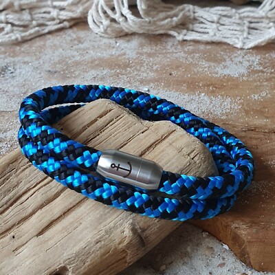 Armband Segeltau ''Anker'' 6mm Schwarz Royalblau + Edelstahl Magnetverschluss 