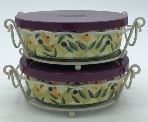 Temp-tations Harmony Bakeware Ovenware Wire Racks Hot Pads 3 Dishes Purple Lids - Picture 6 of 9