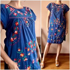 Vintage 70s Embroidered Mexican Caftan - Hippie Boho Floral Tunic Dress