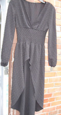 Women's Shein Hi-low Black Textured Fabric Peasant Dress Size M