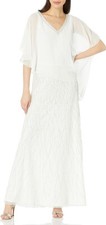 J Kara Women's Beaded Bottom V-Neck Sheer Capelet Gown, 14 Petite