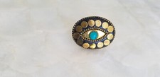 vintage brass and faux turquoise oval Tibetan style adjustable ring