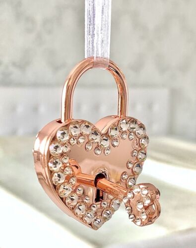 Rose gold metal LOVE LOCK blinged-out with rose gold Swarovski crystals - Picture 1 of 5