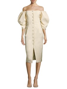 white linen off the shoulder dress