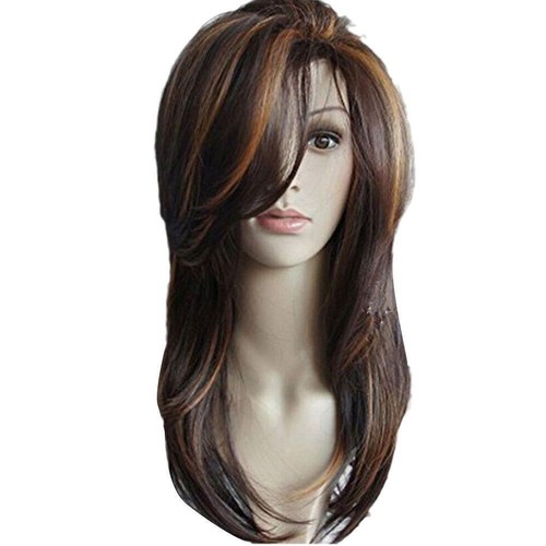 Real Hair! Gorgeous Women's Long Mix Brown Straight Wigs Hair Human 2023 FAST - Picture 5 of 10