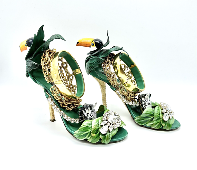 Dolce Gabanna Zebra Jungle Sandals With Gold Tone Cuff and Dolce Gabanna Zebra Jungle Sandals With Gold Tone Cuff and