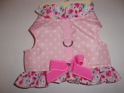 PINK Floral Dot Collar Dog Body Harness XXS XS S Pet new no choke free Bond  Co