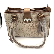 Madi Claire Handbag Copper/White Leather  3 Zip Compartments 2 Handles BNWT