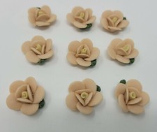 9 pcs Beige Porcelain Ceramic Rose Flower Blossom Vintage Cabochon Cameos 19mm