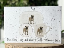 Pug Design Matching Mug, Coaster and Tray Set From The Leonardo Collection