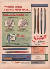 1954 Scripto PRINT AD Great Documenting Vintage Ad Seven Pens Detailed Fun Color