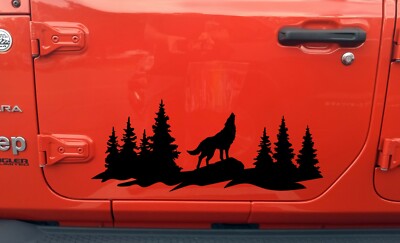 Wolf Howling Forest Scene V2 - Camping RV Truck 4x4 Graphics - Die Cut Sticker