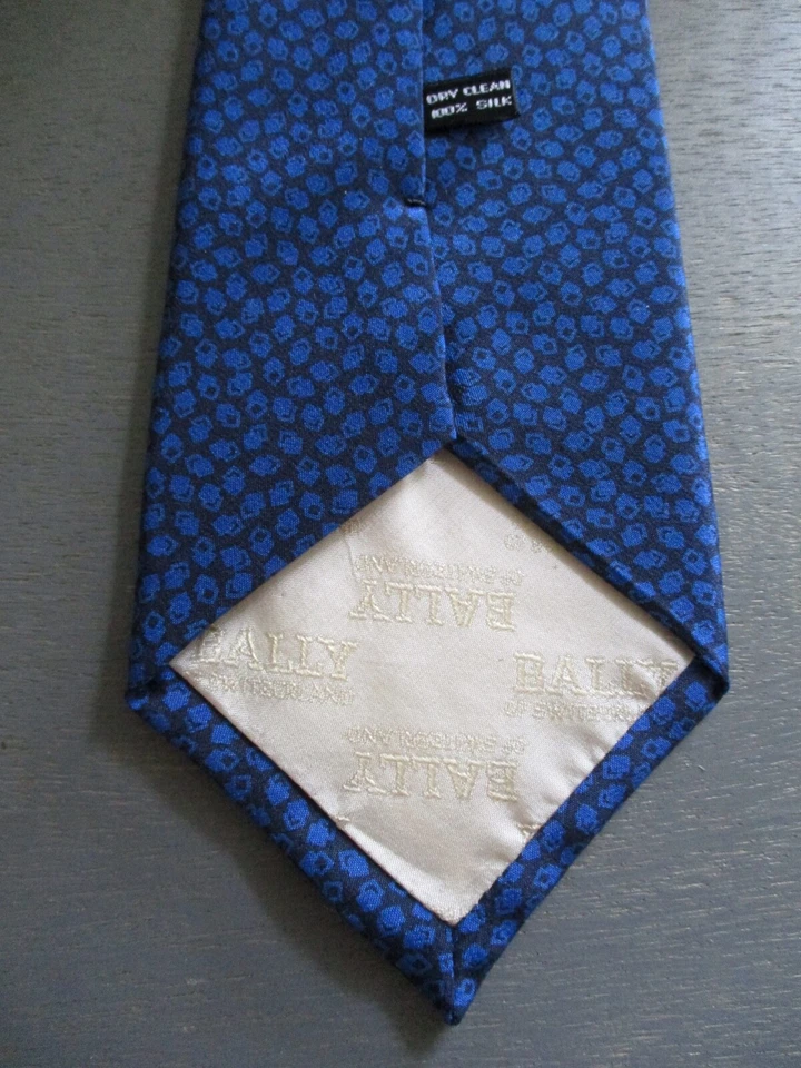 Corbata Bally Suiza Azul Negro Estampado Novedad Pura Seda Cuello Foto 4 de 4