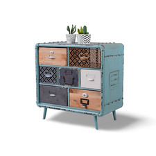 Loft Kommode Patchwork Schrank Schubladenschrank Industrie Möbel Nachtkommode