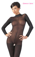 Sexy Tutina Aperta Maniche Catsuit NERA Traslucida Pizzo S/M M/L intimo GLAMOUR