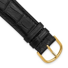 DeBeer 19mm Genuine Matte Alligator Black Gold-tone Buckle Watch Band