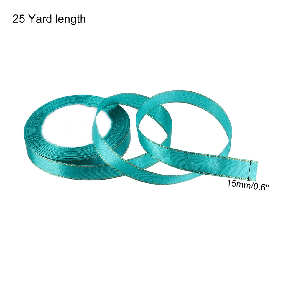 0.6" 25 Yard Wide Satin Ribbon with Gold Edges Grosgrain Ribbon Peacock Blue - Image 2 of 4