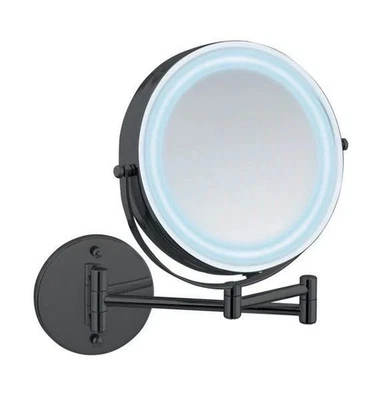 WENKO LED Wandspiegel Schwarz Power-Loc® Ohne Bohren Kosmetikspiegel Schminken - Bild 1 von 3