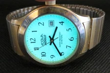 2001 Men's Gold & Silver Aqua Indiglo White Face Watch Runs New Battery WR 30M