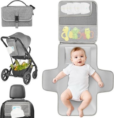 Portable Nappy Changing Mat with Wipes Pocket Waterproof Travel Diaper Pad