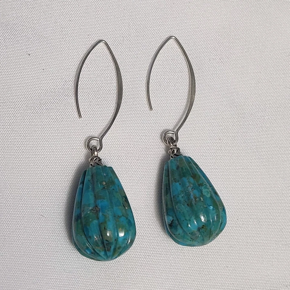 Pendientes colgantes Barse plata de ley 925 tallada lágrima turquesa (84) Foto 2 de 4