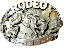 BERGAMOT BRASS WORKS HEAVY PEWTER COLOR RODEO AMERICA'S 1 SPORT BELT BUCKLE