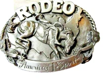 BERGAMOT BRASS WORKS HEAVY PEWTER COLOR RODEO AMERICA'S #1 SPORT BELT BUCKLE 