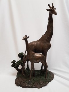 African cold bronze giraffe and baby figure 45cm painted Zawadi Twiga