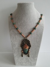Mexico Indianer Schmuck Halskette Collier Handarbeit Jade Messing Kupfer TOP !!!