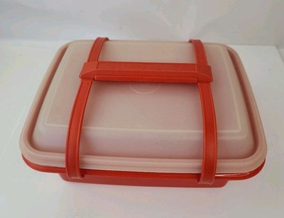 Vintage Tupperware Paprika Red Container With Wrap Around Handle-carrier 