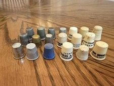 19 Vintage Thimbles, Metal, Brass, Plastic Advertising, Political, Cheri-Cola