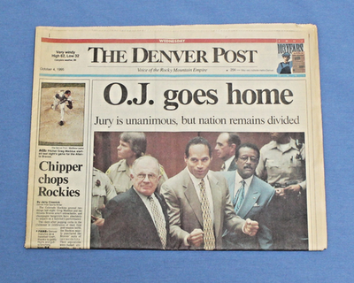 #ad OJ Simpson Trial Verdict Denver Post 1995 Front Cover Page 10 04 95 $14.50