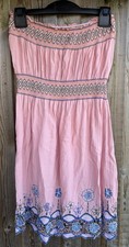 Apricot Pink Boho Bandeau Dress – Embroidered Hem – Size Small