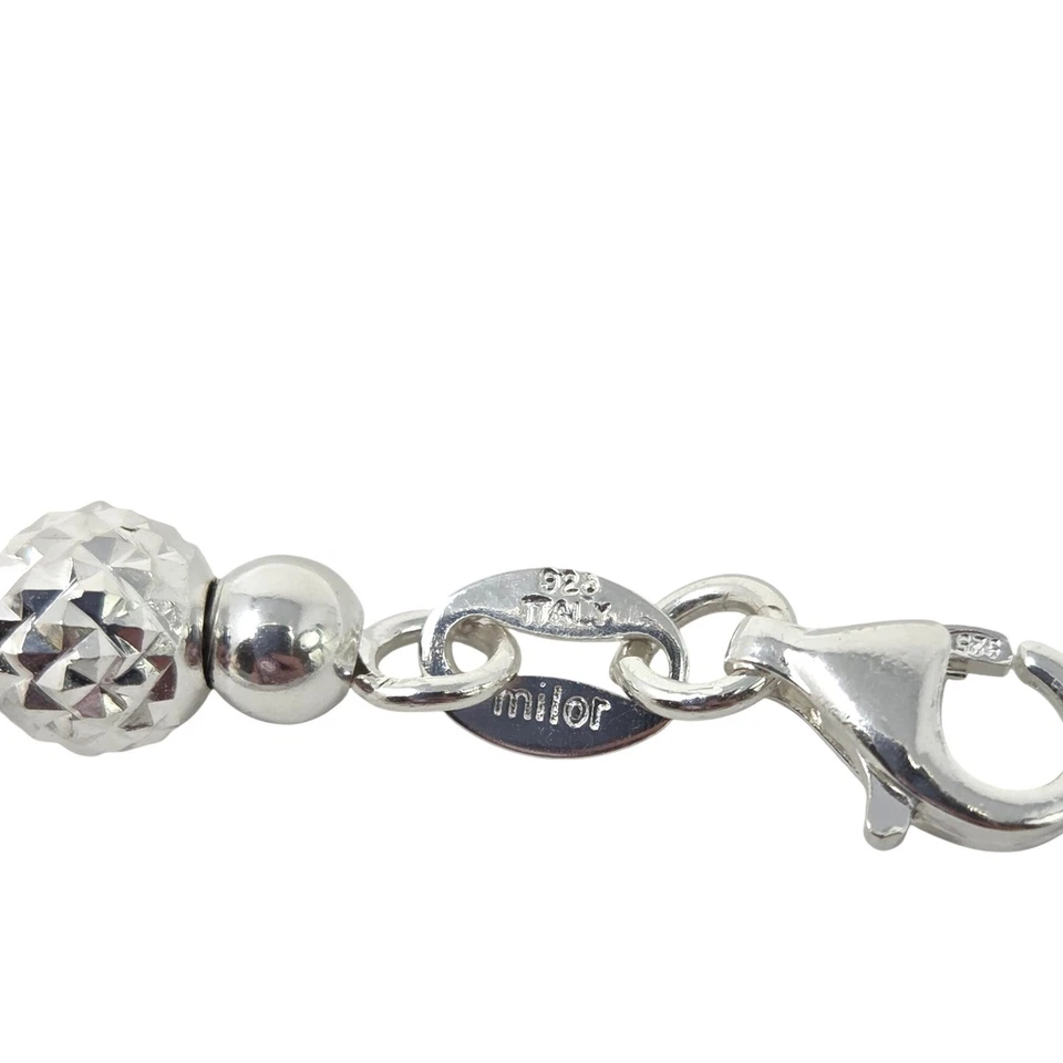 Milor Italy 925 Sterling Silver Diamond Cut Bead Bracelet 5mm 2mm 7.5" 9.1g - Image 3 of 4