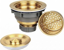 LQS Kitchen Sink Drain Strainer Assembly, 304 Stainless Golden
