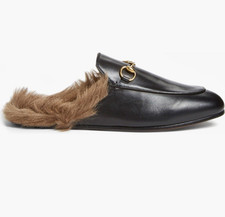 Gucci Princetown Horsebit Fur-Lined Leather Mules Size 37.5 / 7.5