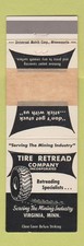 Matchbook Cover - Tire Retread Company Virginia Mn Wear Matchbook Cover - Tire Retread Company Virginia Mn Wear