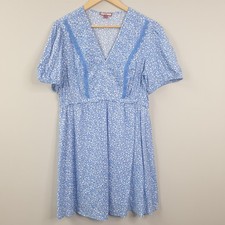 Joe Browns Dress Womens UK 14 Blue Floral Short Boho Lace Trim Summer Casual