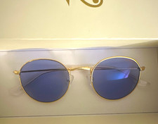 Ra Optics Blue Light Women  s Round Sunglasses Gold Metal Frame Blue Tinted