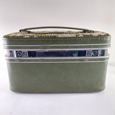 Rare Vintage Samsonite Flower Power Train Case Green Carpet Make Up Luggage
