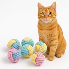 Cat Chew Balls   6-Pack Rope Cat Toys with Crinkle Sound, Soft and Durable, f...