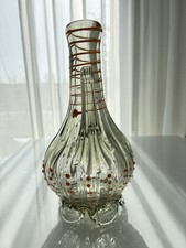 Vintage Fadenglas Karaffe • mundgeblasen Murano Stil  orange Glasfäden • 20,5 cm