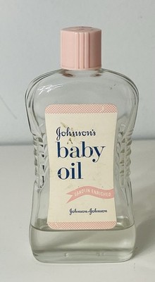 Vintage Johnson's Baby Oil Glass Bottle 4 oz Pink Lid Advertising Prop 1960's ?