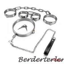 Heavy Duty Stainless Steel Bondage Set Slave Handcuffs Ankle Cuffs Neck Collar