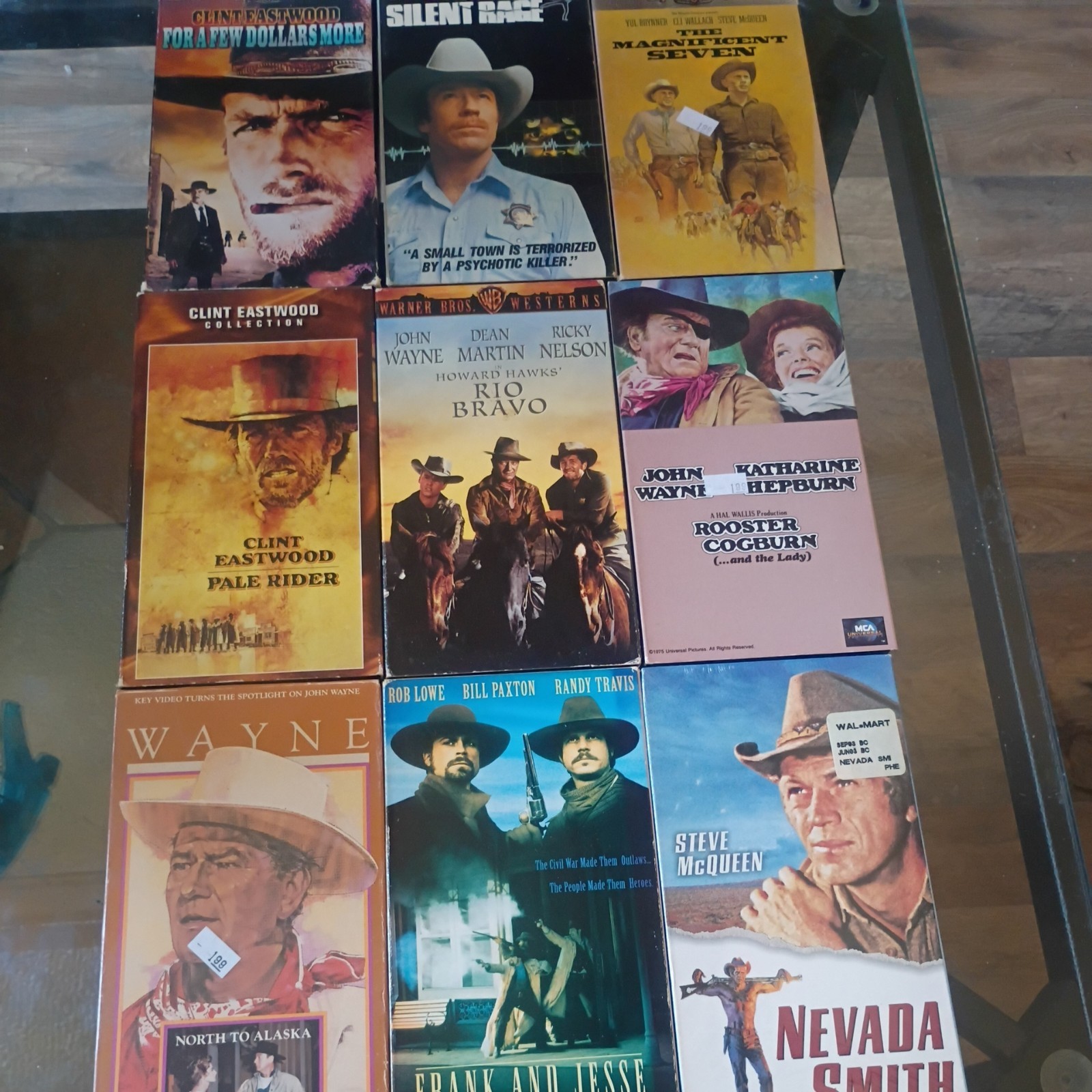 Lot of 9 WESTERN VHS Tapes - John Wayne  James Stewart  Roy Rogers +