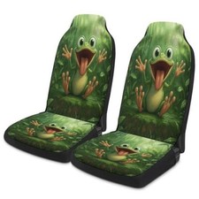 Happy Frog Rain Pattern Car Seat Covers 2pc Front Seat Set Green Frog Rain