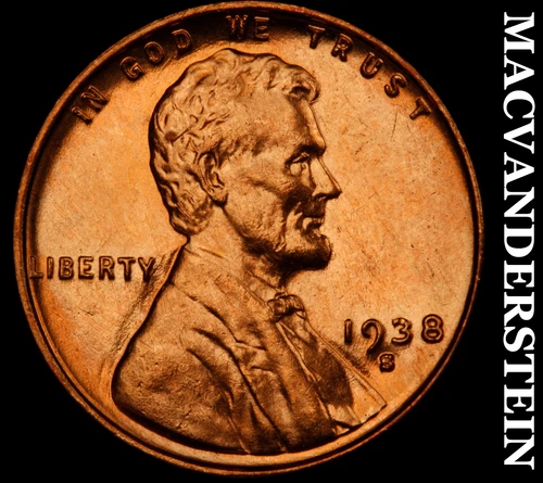 1938-S Lincoln Wheat Cent- Red- Choice Gem Brilliant Uncirculated Luster #J4044