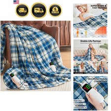 Blue Heated Blanket Electric Throw 50X60 -Fast Heating Blanket for Lap，Soft P...
