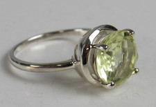 Green Amethyst Solitaire Ring in Sterling Silver Sz 7.0 JK087